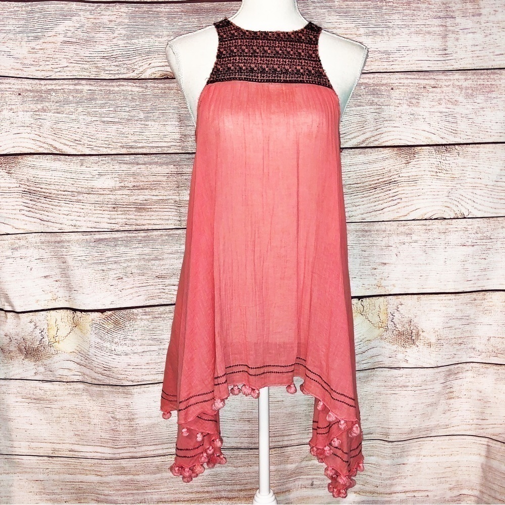 Free People FP One Calypso Dress Sleeveless Pink Relaxed Fit Tasseled Size XS